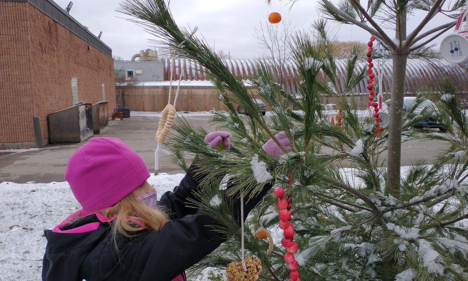 Girl decorating a christmas tree